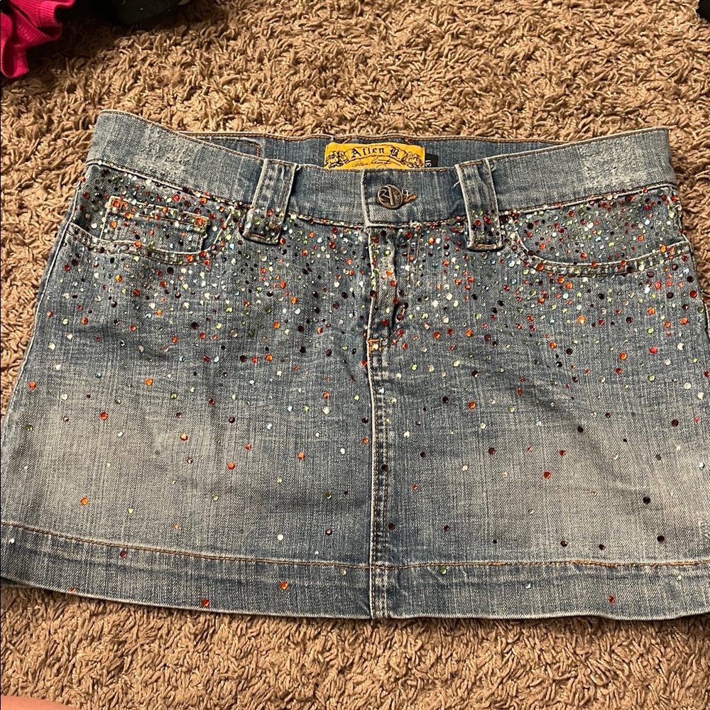 Allen B. By Allen Schwartz Blue Denim Skirt with Multicolor rhinestones